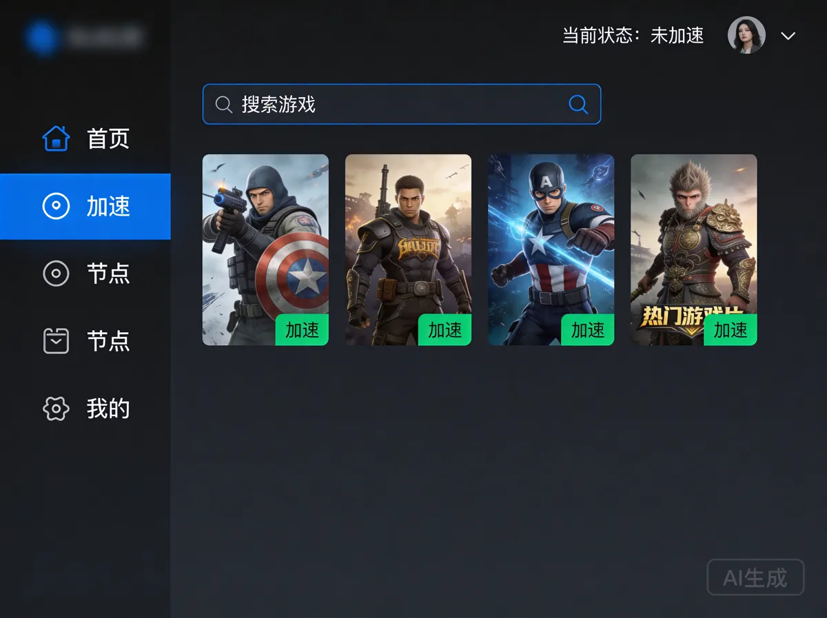 雷神加速器主界面 - 游戏加速一键启动